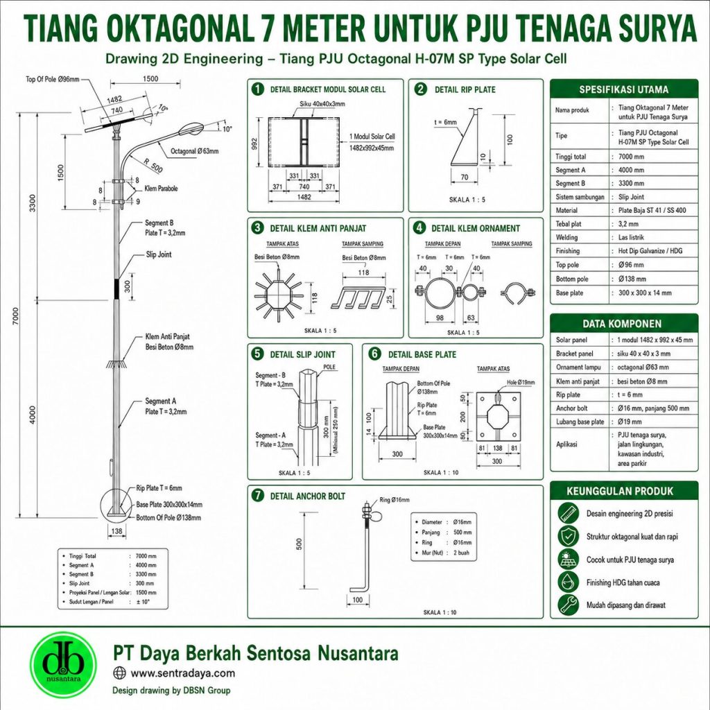 Tiang PJU Tenaga Surya Model Palm H7 ST: tiang pju tenaga surya model palm h7 st: