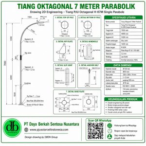 tiang pju oktagonal h 07m single parabole – spesifikasi teknis