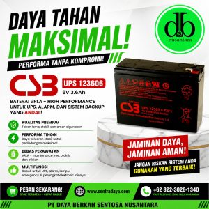 baterai csb ups 123606 12v vrla agm untuk sistem ups & daya kritis