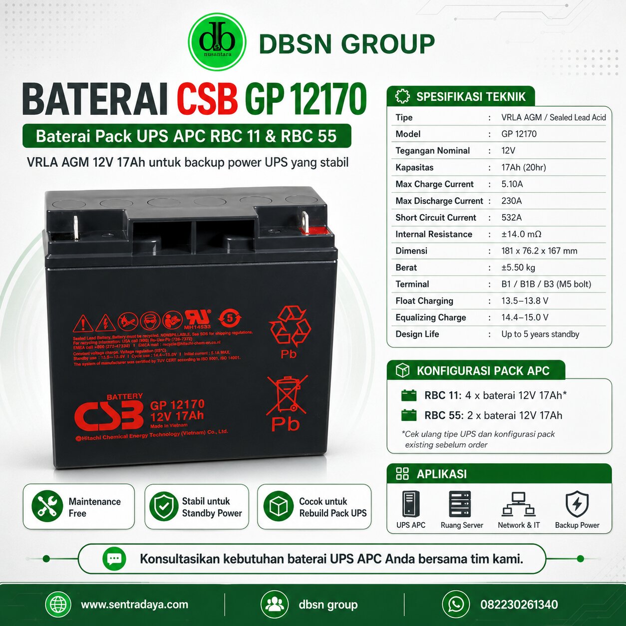 csb gp 12170: baterai pack ups apc rbc 11 dan rbc 55 12v 17ah vrla agm csb gp 12170: baterai pack ups apc rbc 11 dan rbc 55 12v 17ah vrla agm
