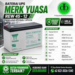 baterai ups yuasa rew 45 12: cocok untuk ups riello dan ups ica
