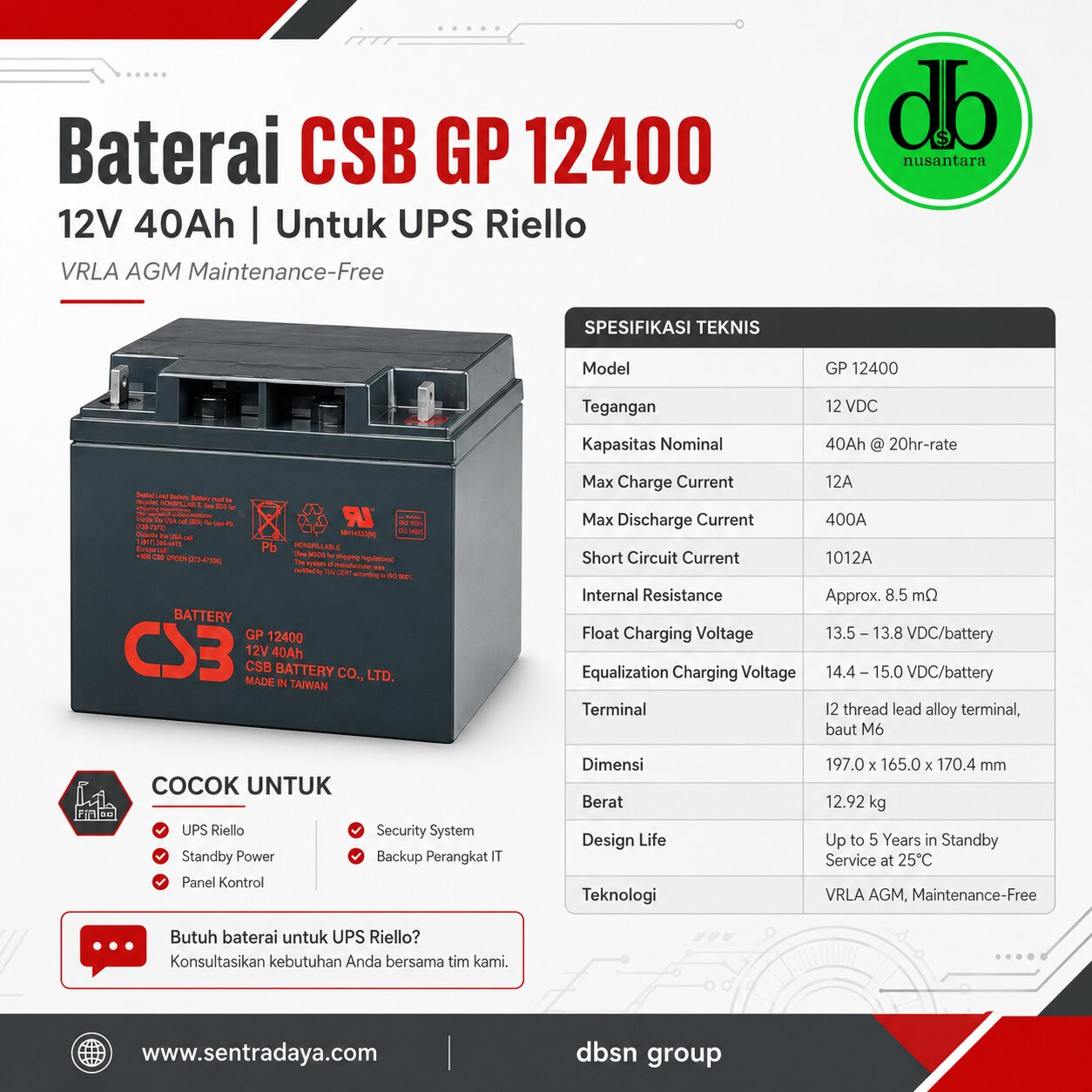 baterai csb gp 12400 12v 40ah untuk ups dan backup power baterai csb gp 12400 12v 40ah untuk ups dan backup power