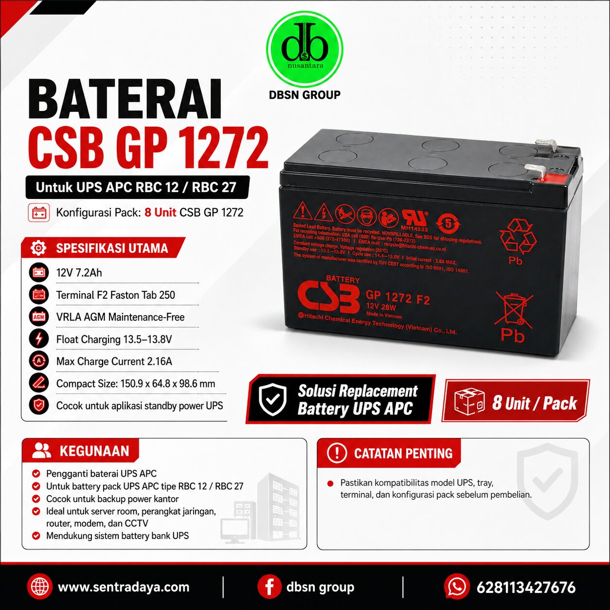 baterai csb gp 1272 cocok untuk pengguna ups apc rbc 12 / rbc 27? baterai csb gp 1272 cocok untuk pengguna ups apc rbc 12 / rbc 27?