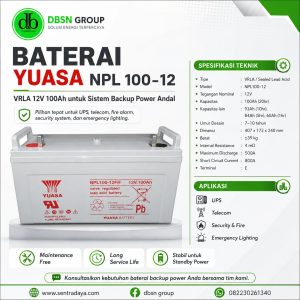 baterai yuasa npl 100 12: vrla 12v 100ah untuk ups, telecom, dan emergency power