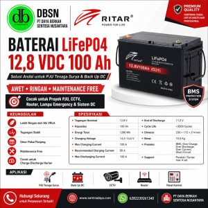 baterai lifepo4 12,8 vdc 100 ah untuk pju tenaga surya dan back up dc