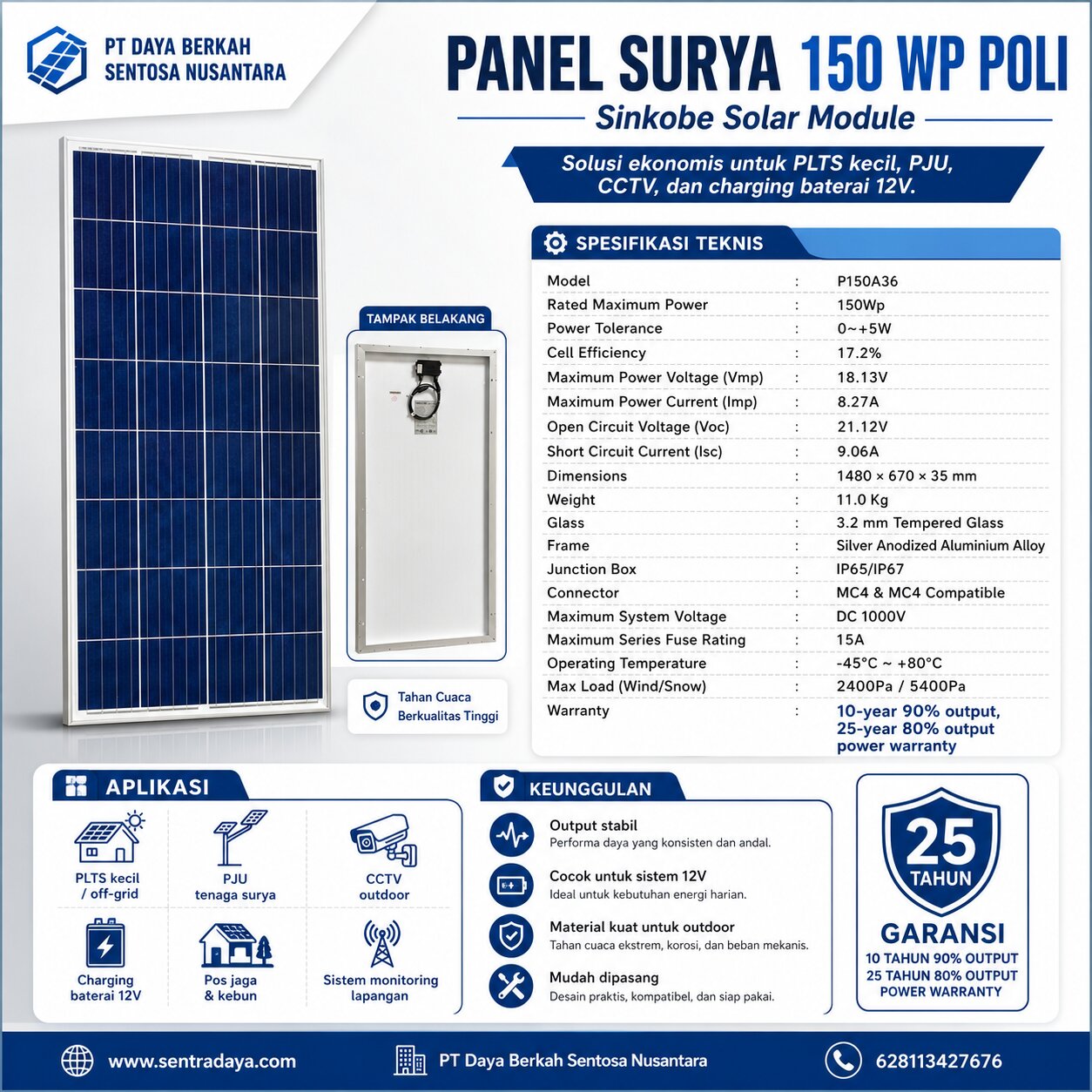 panel surya 150 wp polycristalin panel surya 150 wp polycristalin