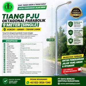 tiang pju octagonal h 09m single parabole