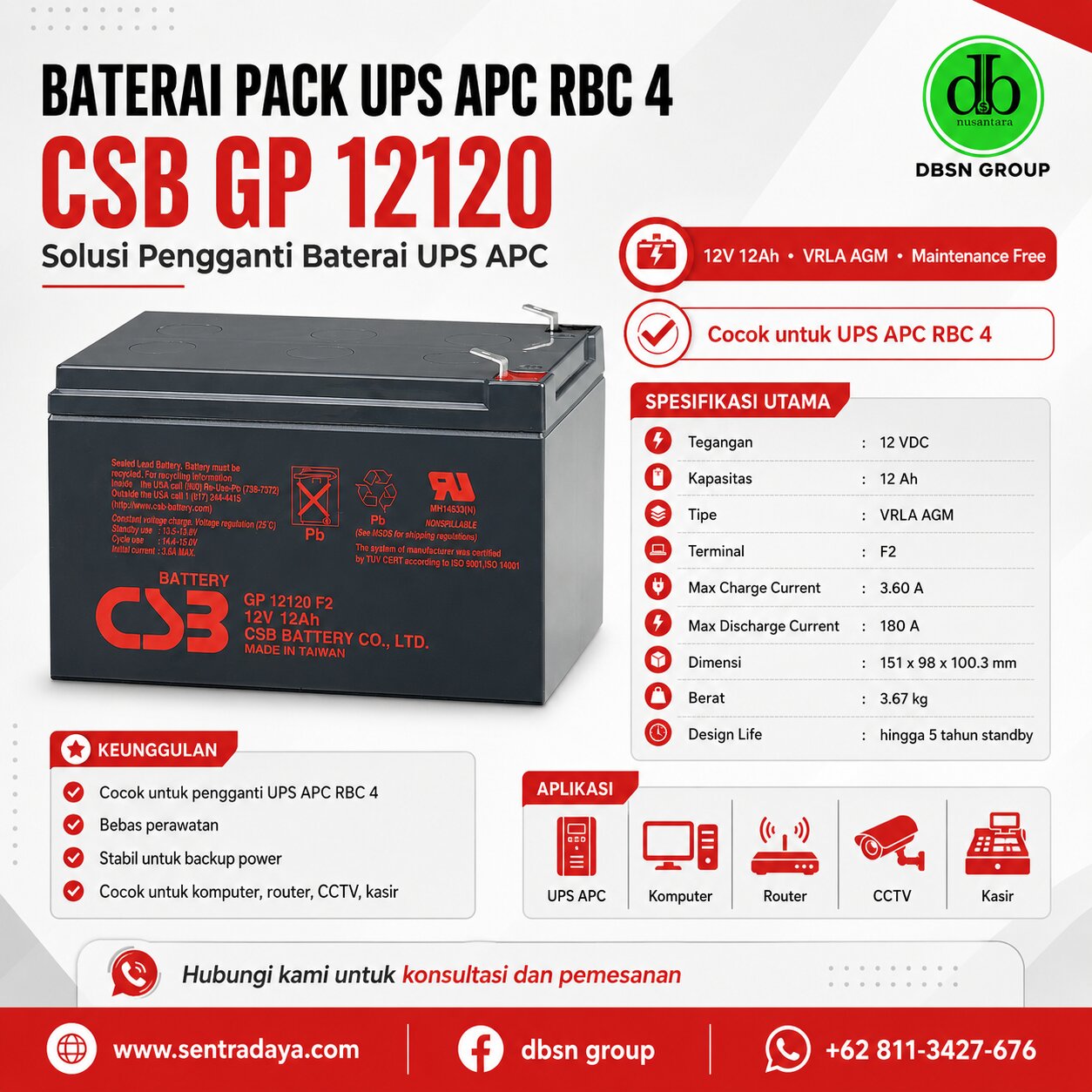 baterai pack apc rbc 4 csb gp 12120: solusi pengganti baterai ups apc 12v 12ah baterai pack apc rbc 4 csb gp 12120: solusi pengganti baterai ups apc 12v 12ah