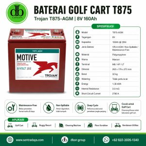 baterai trojan t875 8 volt deep cycle untuk plts, golf cart, dan aplikasi energi harian
