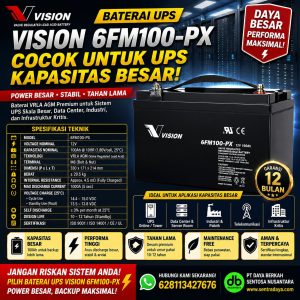 baterai vrla agm vision 6fm100p x 12v 100ah untuk ups