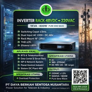inverter rack 48vdc ke 220vac 1kva 800w untuk sistem telekomunikasi dan data center