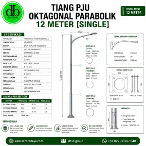 tiang pju oktagonal parabolik 12 meter untuk proyek jalan & kawasan industri