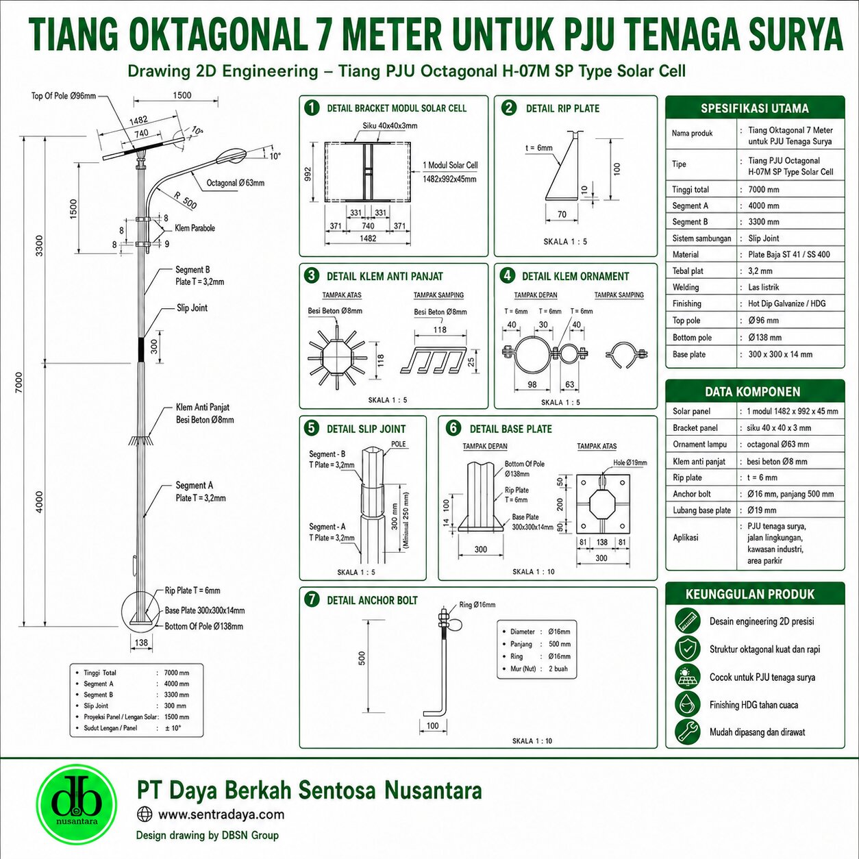 tiang pju tenaga surya model palm h7 st: tiang pju tenaga surya model palm h7 st: