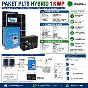 paket plts hybrid 1 kwp: | panel 550 wp, inverter 1200 va,| lifepo4 25,6v 100ah