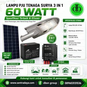lampu pju tenaga surya 3 in 1 60 watt terbaik dengan panel 300wp dan baterai lithium 100ah