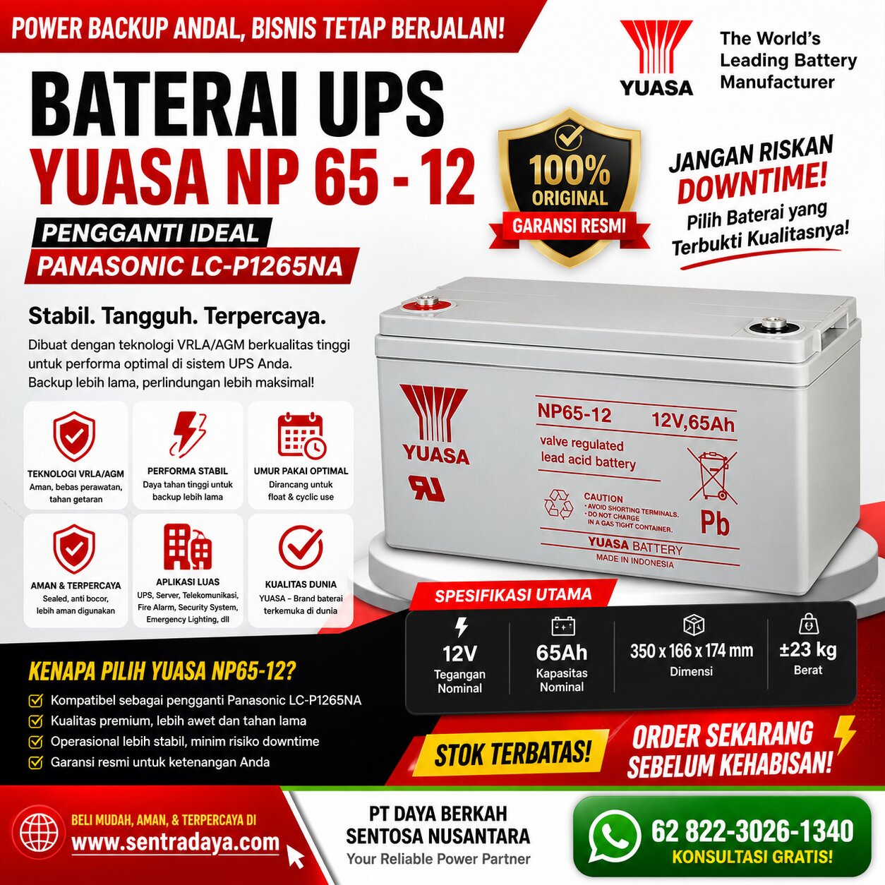 baterai ups yuasa np 65 12 cocok sebagai pengganti panasonic lc p1265na? baterai ups yuasa np 65 12 cocok sebagai pengganti panasonic lc p1265na?