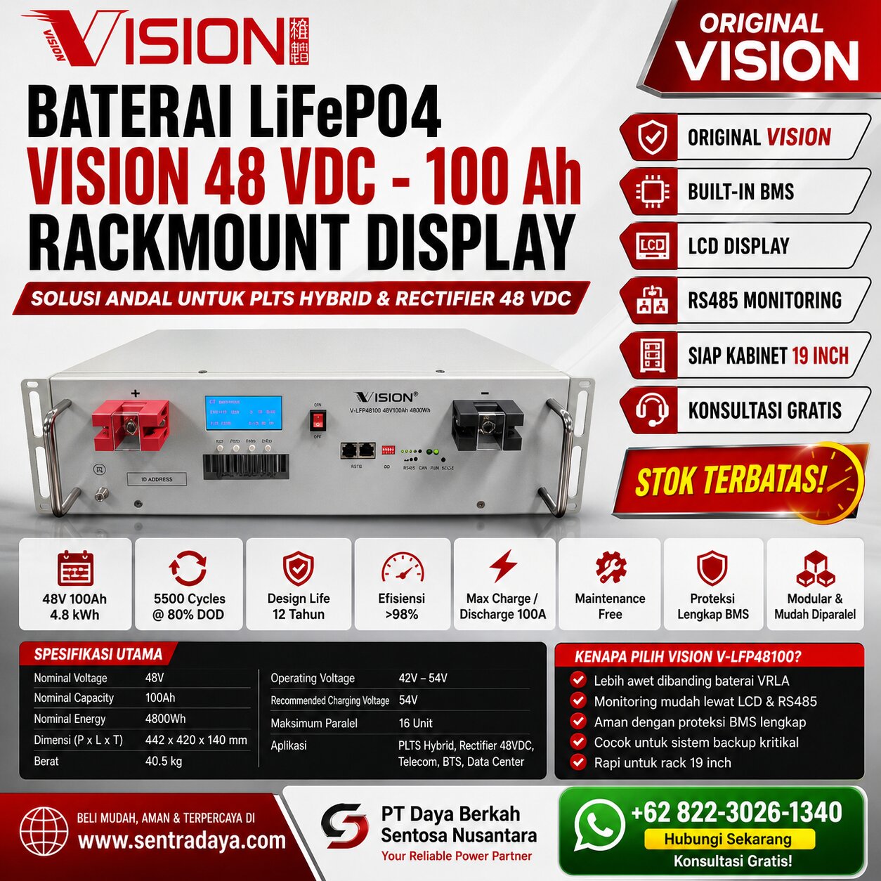 baterai lifepo4 48vdc 100ah model rack mount baterai lifepo4 48vdc 100ah model rack mount