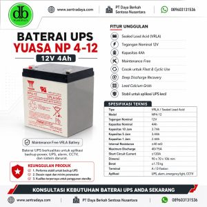 baterai yuasa np 4 12 12v 4 ah cocok untuk ups apc